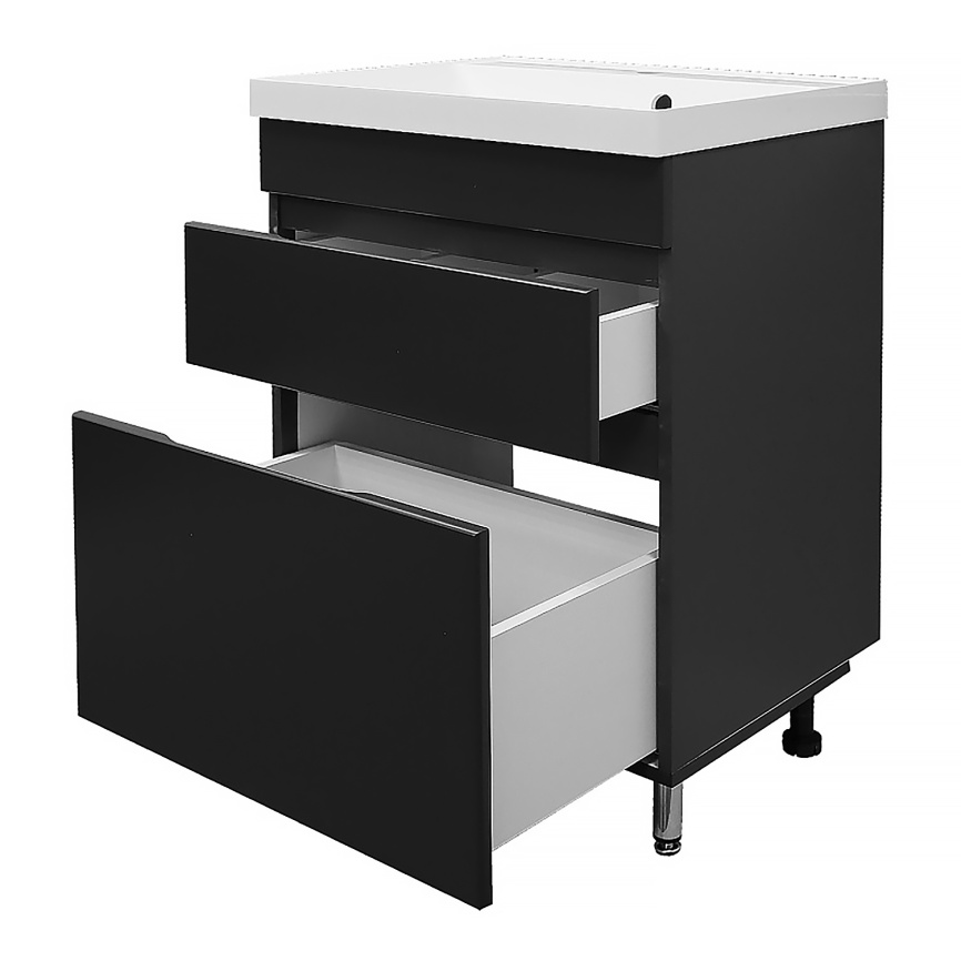 Комплект AQUA NERO Эстелла 60-2Н напольная тумба с раковиной Астория-60, покрытие эмаль, графит фото 5