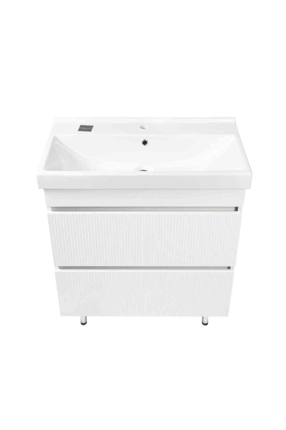 Комплект Акцент 80 напольная тумба 2 ящика, рифленая с раковиной Фест 80 белый глянец фото 1