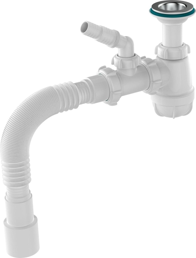 Aquant Сифон для умывальника 1 1/4"х40 с удл. горловиной с мет.реш. с отв. с/м, г.т. 40х40/50 фото 1