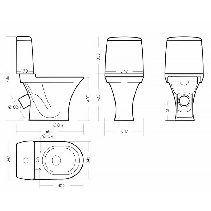 Унитаз-компакт Sanita Аттика 347х608х788 напольный, 1- режимный слив, в комплекте с сиденьем полипро фото 6