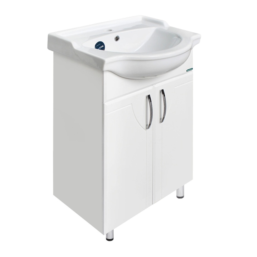 Комплект SANITA Идеал напольная тумба 520х330х820 с раковиной Реал 56, покрытие пленка ПВХ, белый гл фото 1