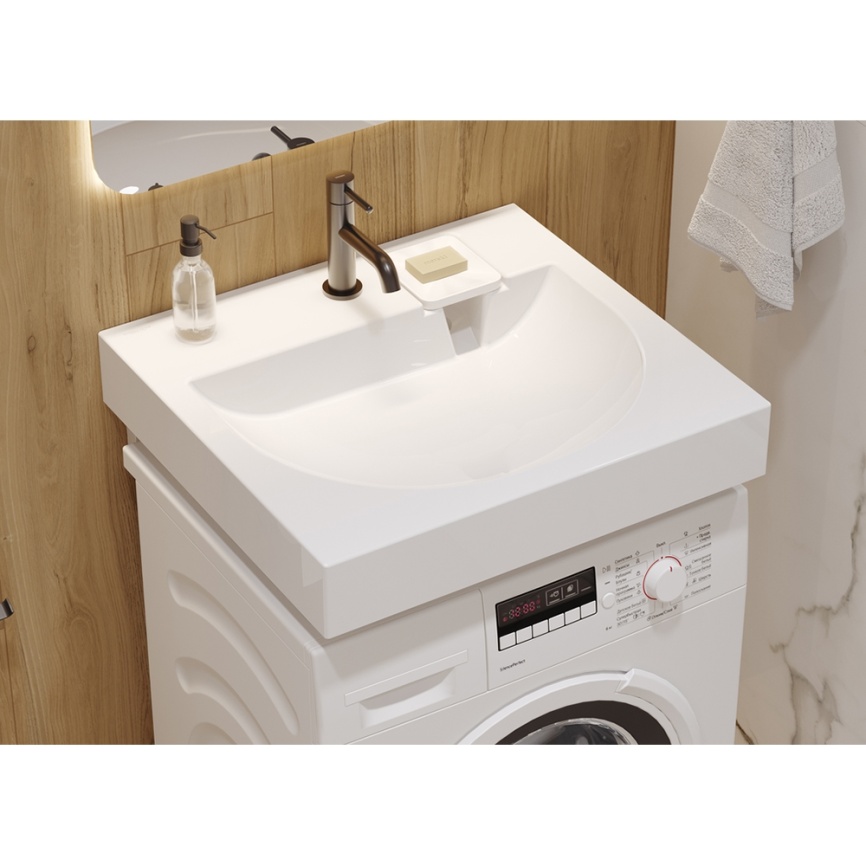 Раковина подвесная SANITA LUXE Galaxy 60 монтаж над стиральной машиной, санфарфор, белый фото 2