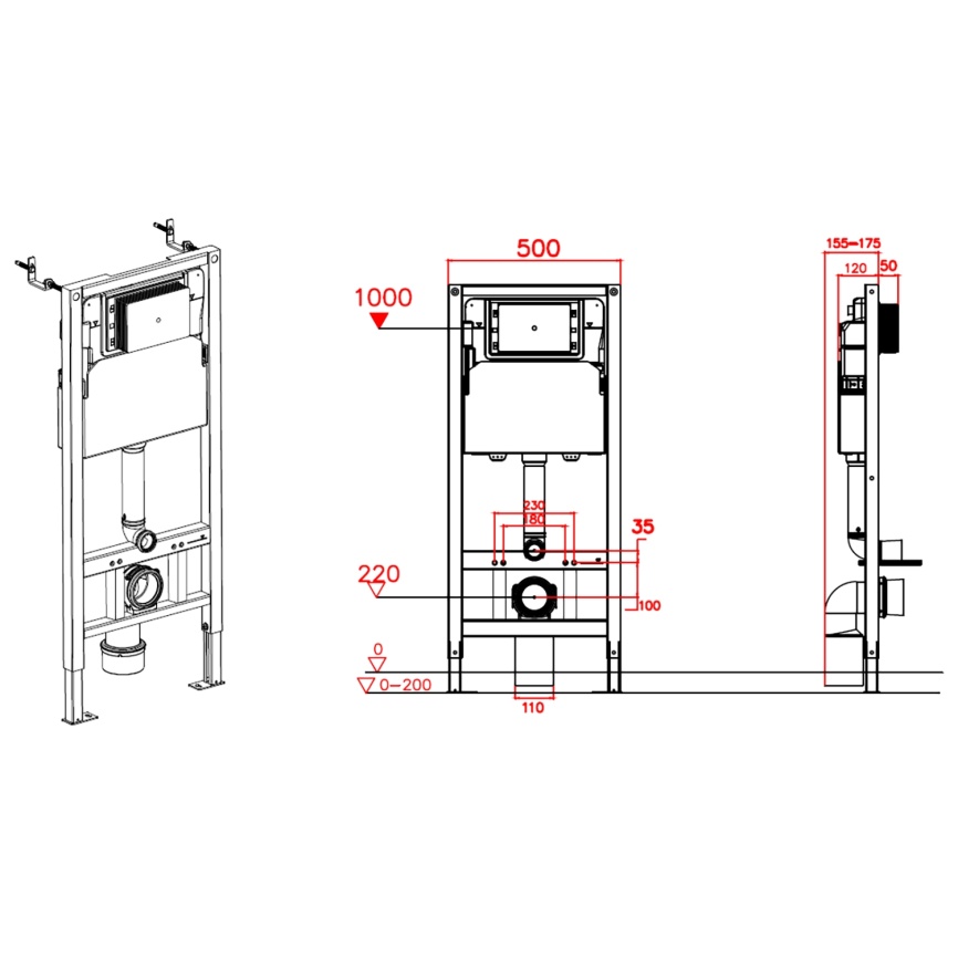 Инсталляция для подвесного унитаза AQUA NERO механическая, сталь, пластик, 2-х режимный смыв 3/6 л фото 6