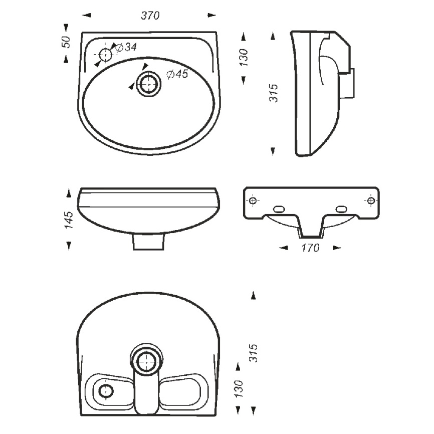 Раковина-мини SANITA Лада 37 подвесная, санфарфор, белый фото 5