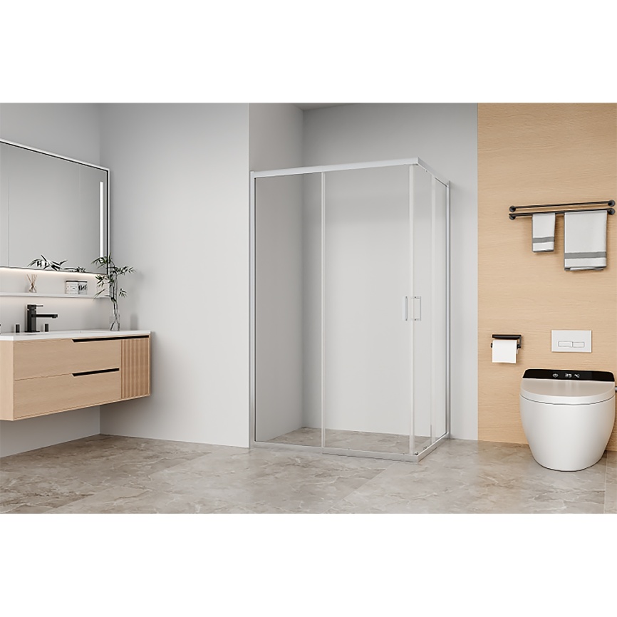 Душевое ограждение AQUA NERO 1200х900х1900, телескопический профиль, без поддона, прозрачное стекло  фото 2