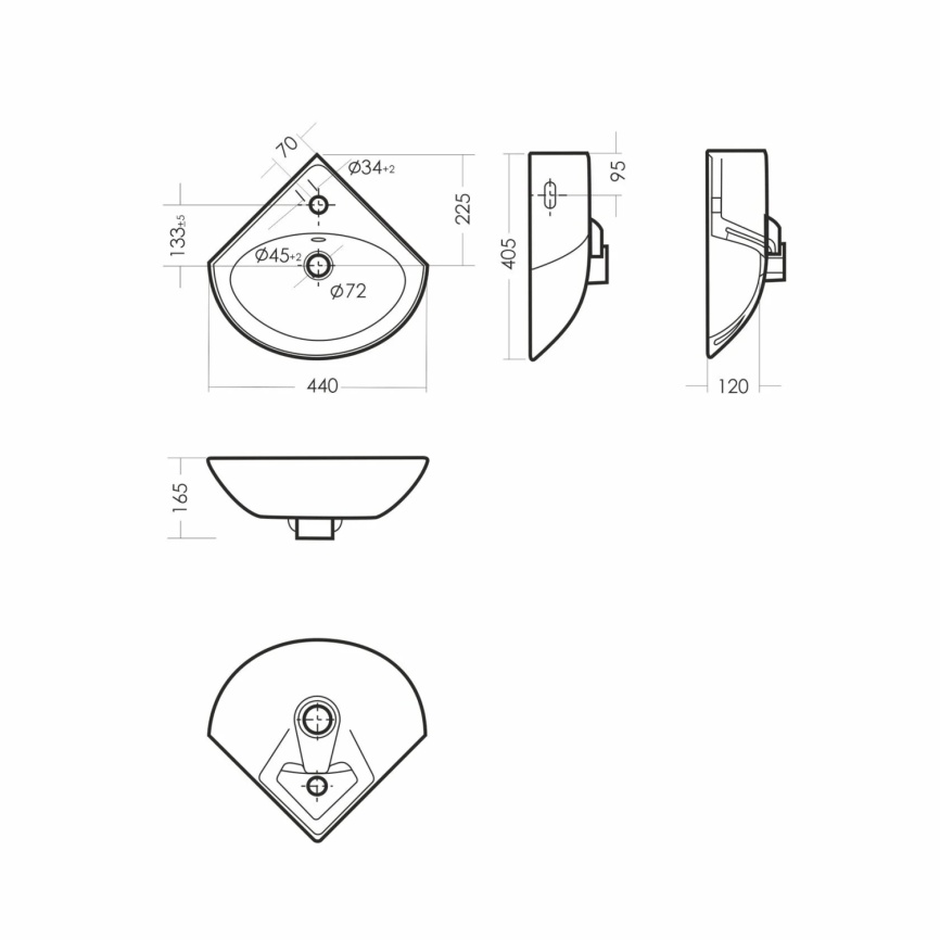 Раковина угловая SANITA Веер 23 санфарфор, белый фото 6