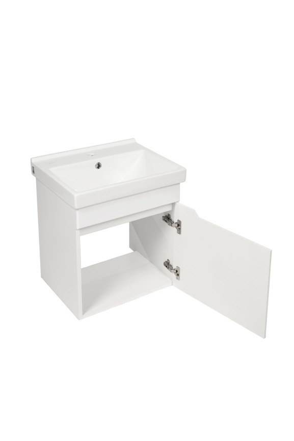Комплект Рондо 50 подвесная тумба 1 дверца с раковиной Фест 50 белый глянец фото 4