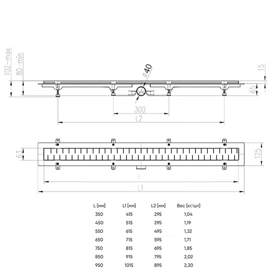 Душевой лоток CHUDEJ D40 Medium 650 мм, боковой слив, пластиковый, решетка из нержавеющей стали, чер фото 7