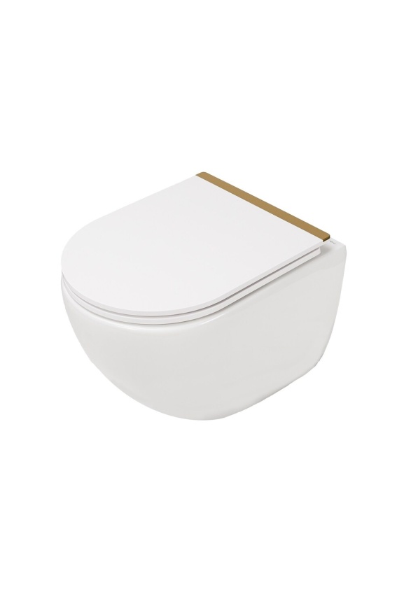 AN-018S Унитаз подвесной безободковый,торнадо, 520*365*365 мм,с сиденьем микролифт дюропласт, золото фото 2