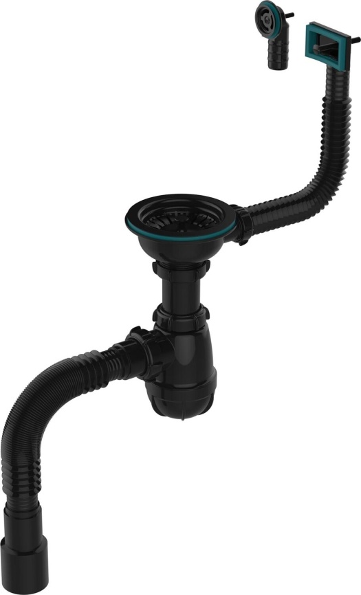 Aquant Сифон для мойки 3 1/2"х40 с чёрн мет.реш. с прямоуг/кругл перелив, гт 40х40/50 ОНИКС фото 1