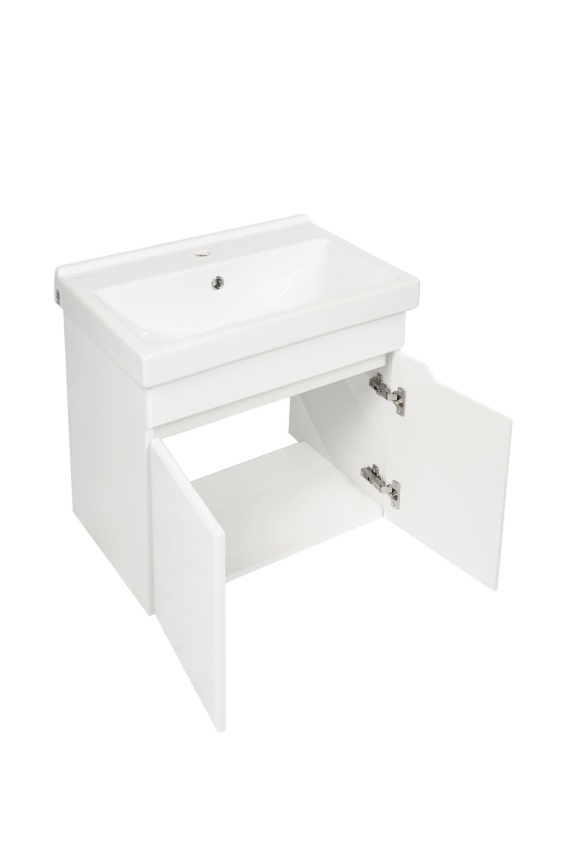 Комплект Рондо 60 подвесная тумба 2 дверцы с раковиной Фест 60 белый глянец фото 3