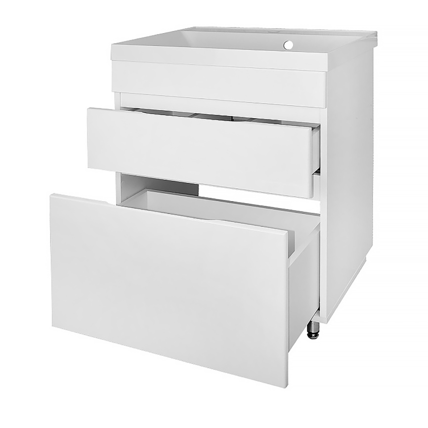 Комплект AQUA NERO Эстелла 60-2Н напольная тумба с раковиной Астория-60, покрытие эмаль, белый глянц фото 2