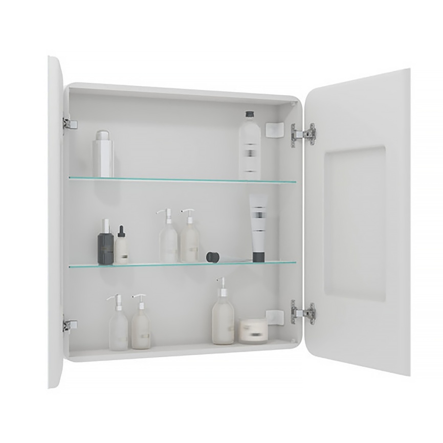 Зеркало-шкаф AQUA NERO "Грайм" 800х150х800 с подсветкой, датчик движения, розетка, белый фото 3