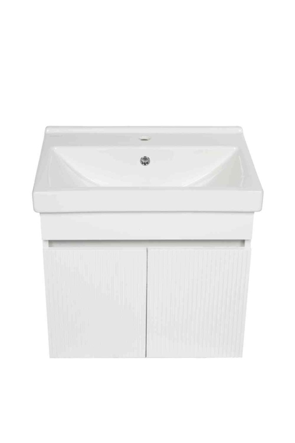 Комплект Акцент 50 подвесная тумба 2 дверцы, рифленая с раковиной Фест 50 белый глянец фото 1