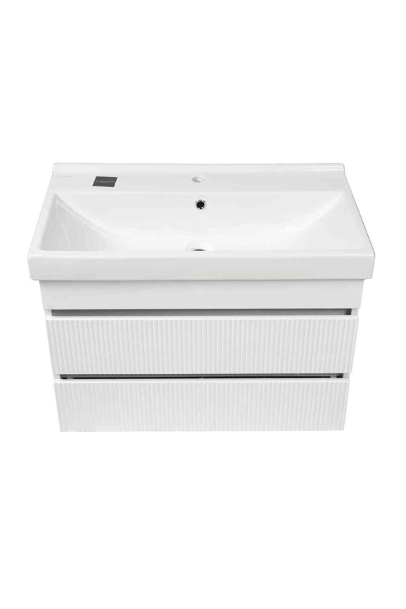 Комплект Акцент 80 подвесная тумба 2 ящика, рифленая с раковиной Фест 80 белый глянец фото 1