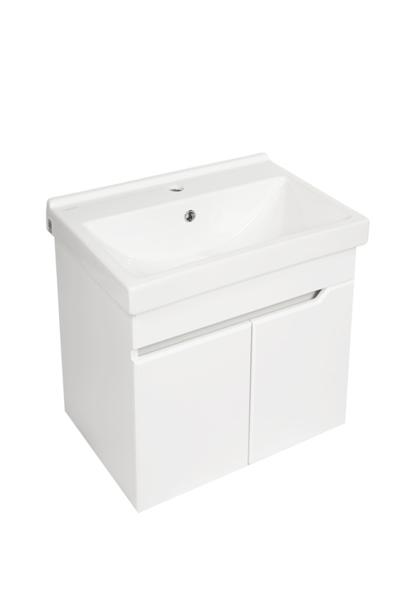 Комплект Рондо 60 подвесная тумба 2 дверцы с раковиной Фест 60 белый глянец фото 4