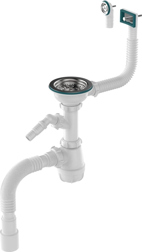 Aquant Сифон для мойки 3 1/2"х40 с мет.реш. с прямоуг/кругл переливами с отв. с/м с г.т. 40х40/50 фото 1