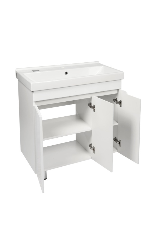 Комплект Рондо 80 напольная тумба 3 дверцы с раковиной Фест 80 белый глянец фото 3