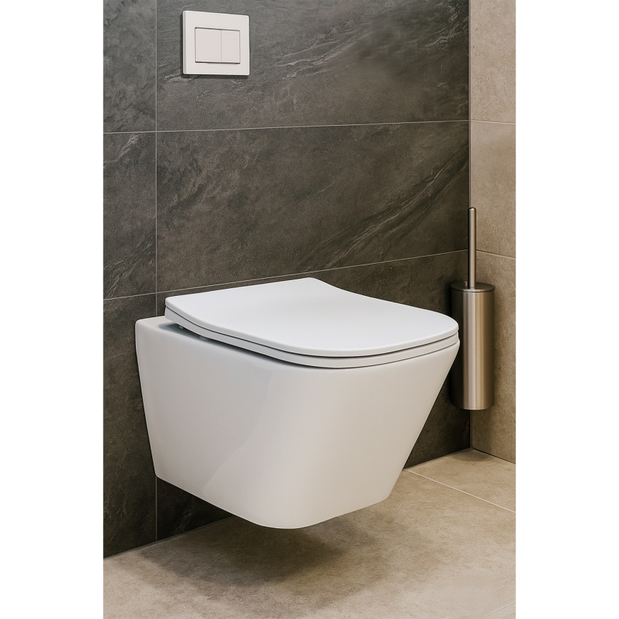 Унитаз подвесной AQUA NERO IRON 360х490х360 безободковый, с быстросъемным сиденьем микролифт, белый фото 15