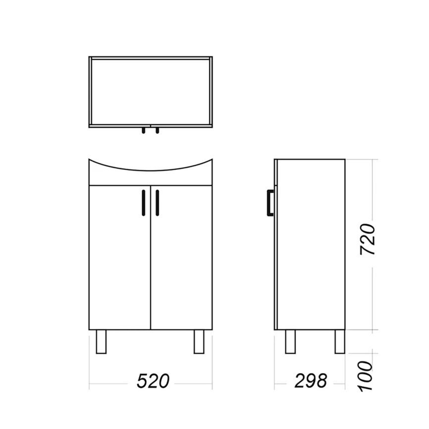Комплект SANITA Рондо 56 напольная тумба с раковиной Рондо 56, покрытие пленка ПВХ, белый глянец фото 7