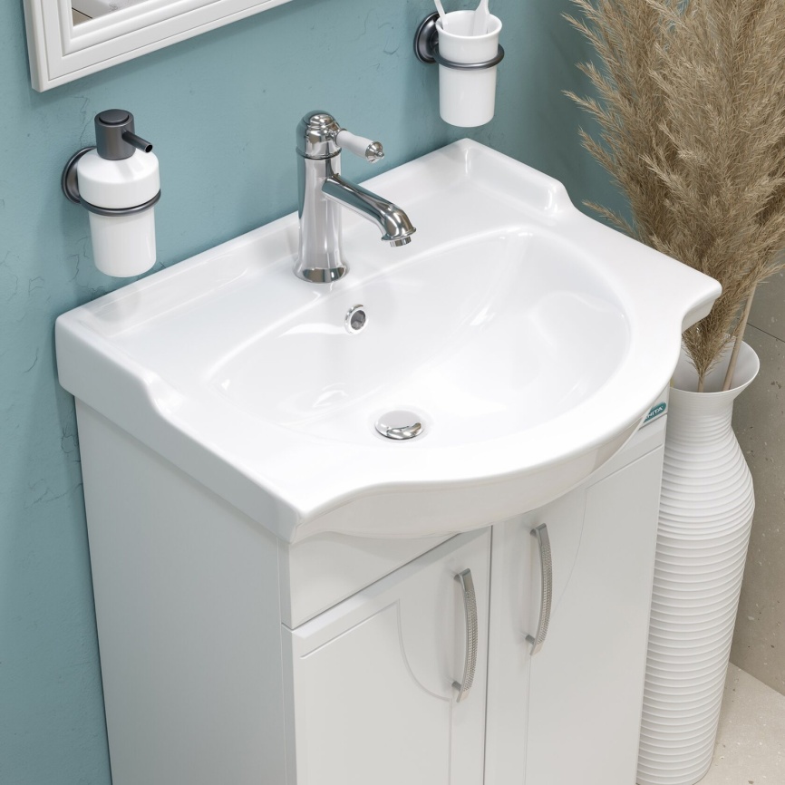 Комплект SANITA Идеал напольная тумба 520х330х820 с раковиной Реал 56, покрытие пленка ПВХ, белый гл фото 7