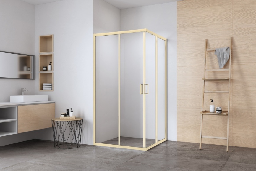 Душевое ограждениe 100*100*195 матовое золото,6мм прозрач.стекло,профиль алюм.телескоп. (1 место) фото 2