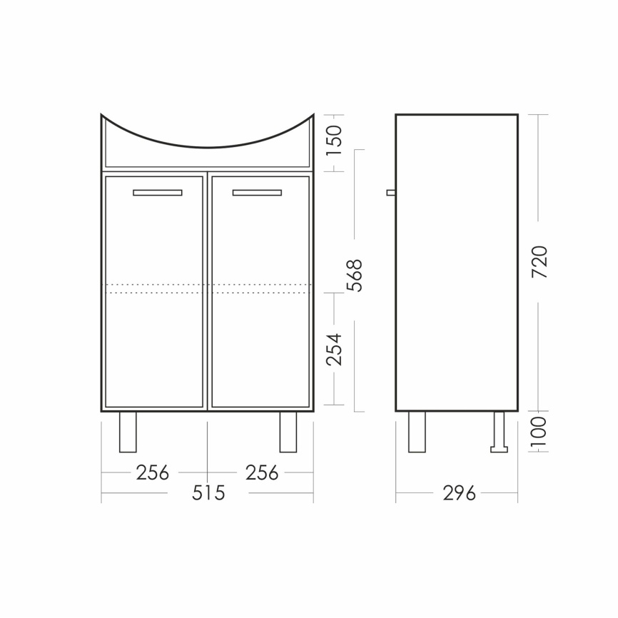 Комплект SANITA Вега напольная тумба 515х300х820 с раковиной Вега 55, покрытие пленка ПВХ, белый гля фото 9