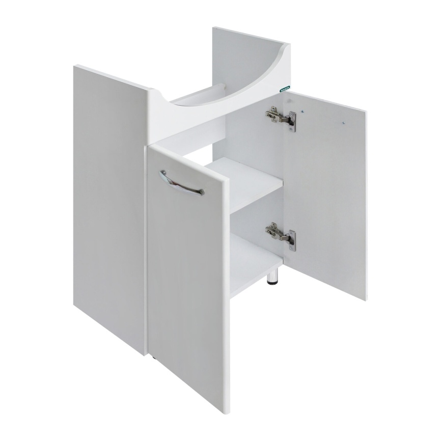 Комплект SANITA Вега напольная тумба 515х300х820 с раковиной Вега 55, покрытие пленка ПВХ, белый гля фото 2