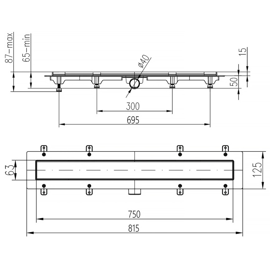 Душевой лоток CHUDEJ D40 Drops 750 мм, боковой слив, пластиковый, решетка из нержавеющей стали фото 4