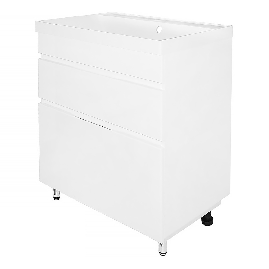 Комплект AQUA NERO Эстелла 70-2Н напольная тумба с раковиной Астория-70, покрытие эмаль, белый глянц фото 1