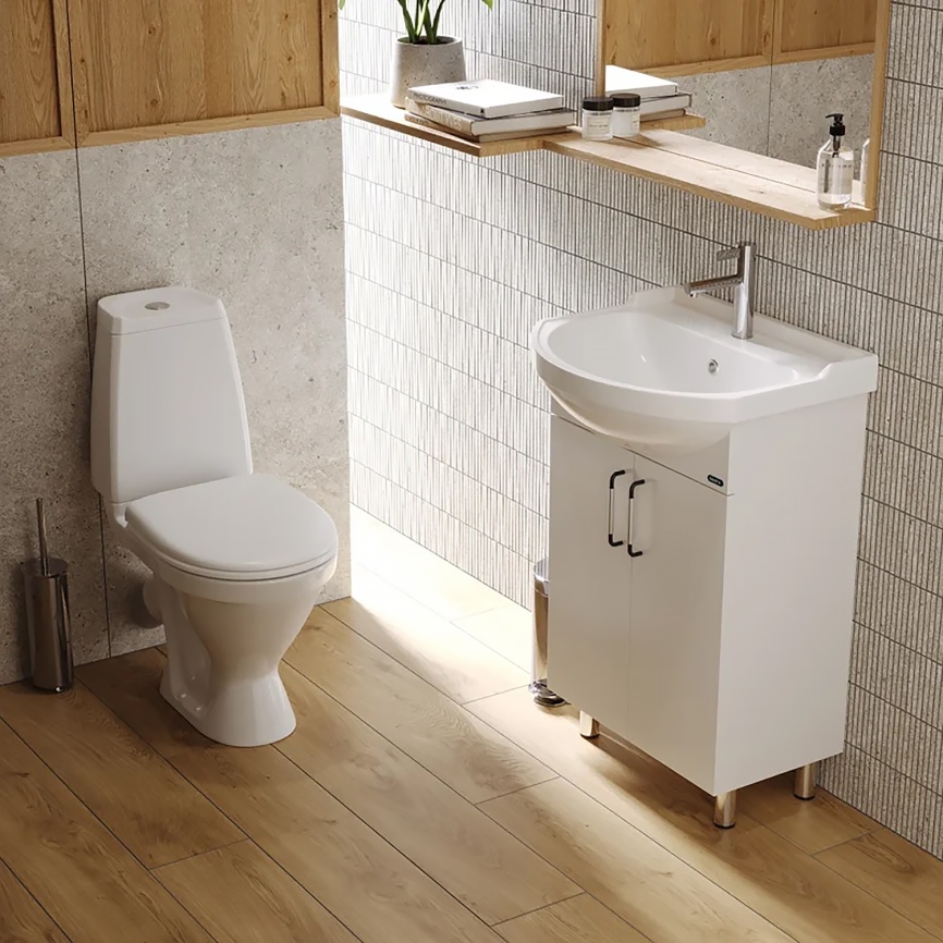 Комплект SANITA Рондо 56 напольная тумба с раковиной Рондо 56, покрытие пленка ПВХ, белый глянец фото 5