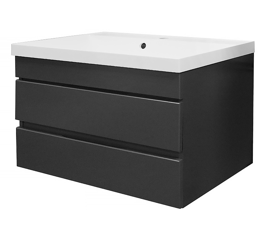 Комплект AQUA NERO Эстелла 80/2 подвесная тумба с раковиной Астория-80, покрытие эмаль, графит фото 1