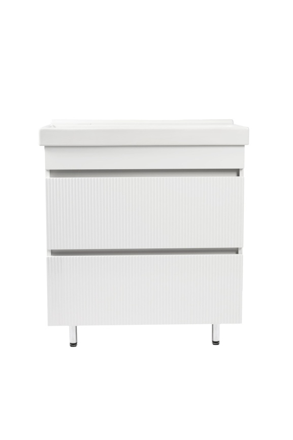 Комплект Акцент 80 напольная тумба 2 ящика, рифленая с раковиной Фест 80 белый глянец фото 2