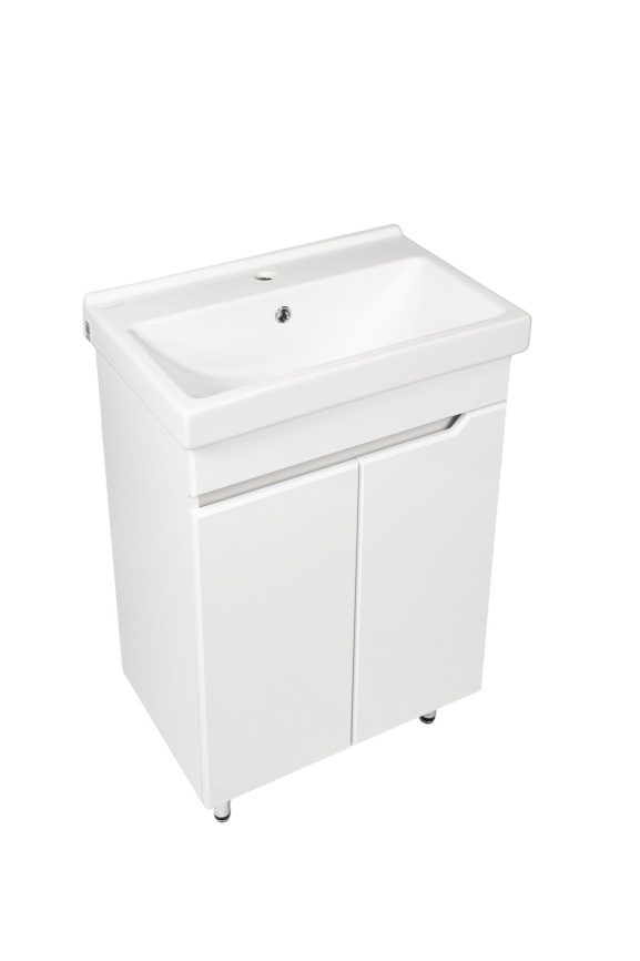 Комплект Рондо 60 напольная тумба 2 дверцы с раковиной Фест 60 белый глянец фото 2