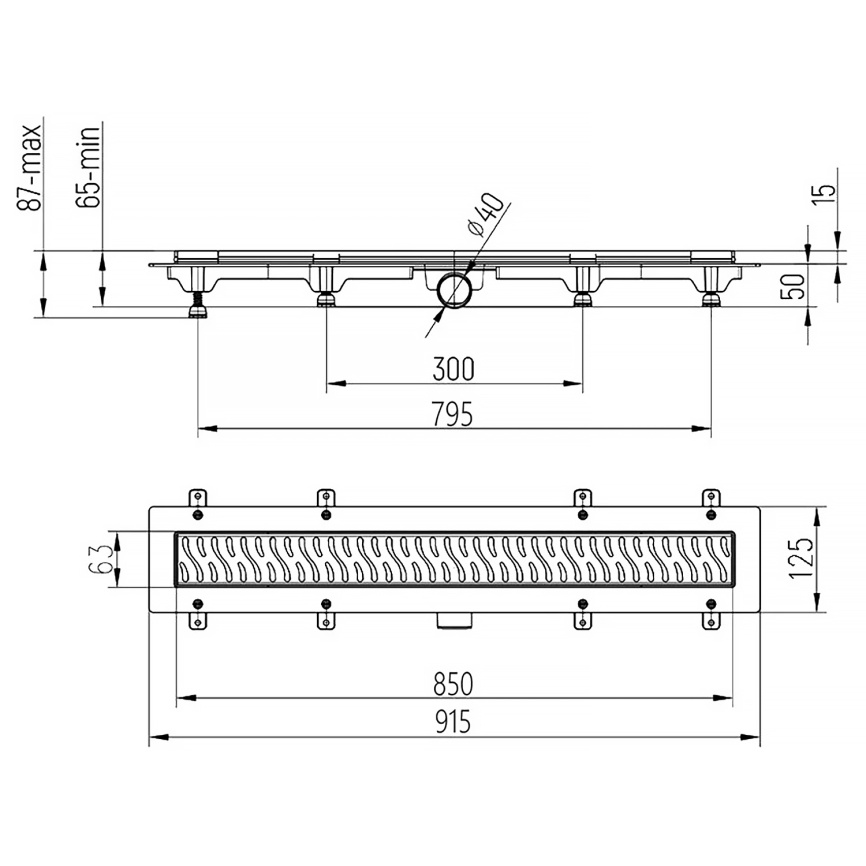 Душевой лоток CHUDEJ D40 Harmony 850 мм, боковой слив, пластиковый, решетка из нержавеющей стали, че фото 12