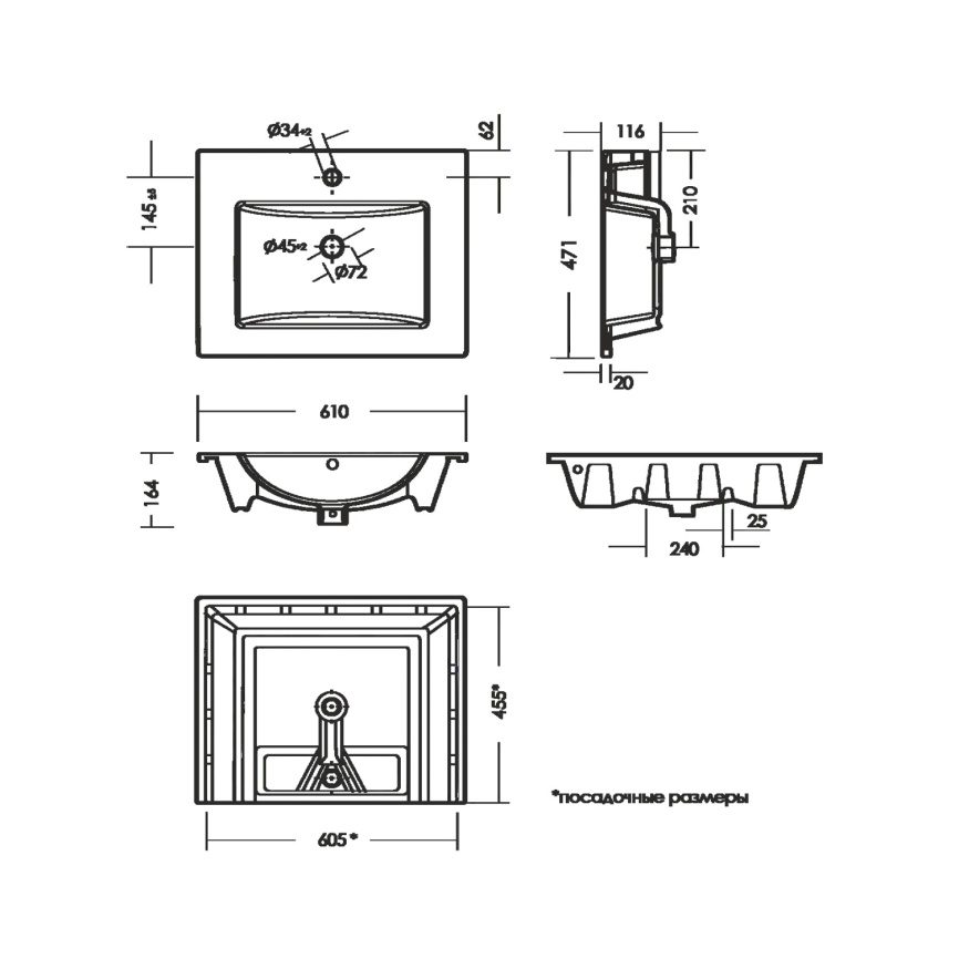 Раковина мебельная SANITA LUXE Quadro 60 санфарфор, белый фото 6