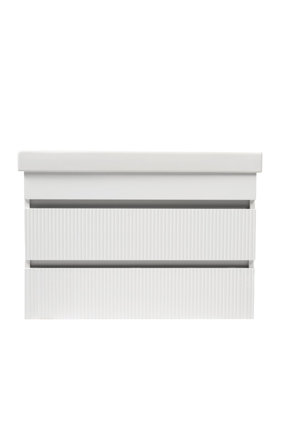 Комплект Акцент 80 подвесная тумба 2 ящика, рифленая с раковиной Фест 80 белый глянец фото 2