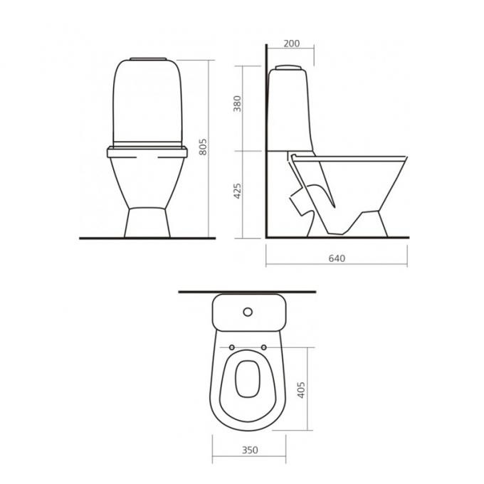 Унитаз-компакт Sanita Самарский эконом 350х653х810 напольный, 1- режимный слив, в комплекте с сидень фото 3