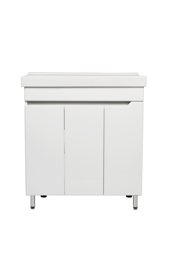 Комплект Рондо 80 напольная тумба 3 дверцы с раковиной Фест 80 белый глянец фото 2
